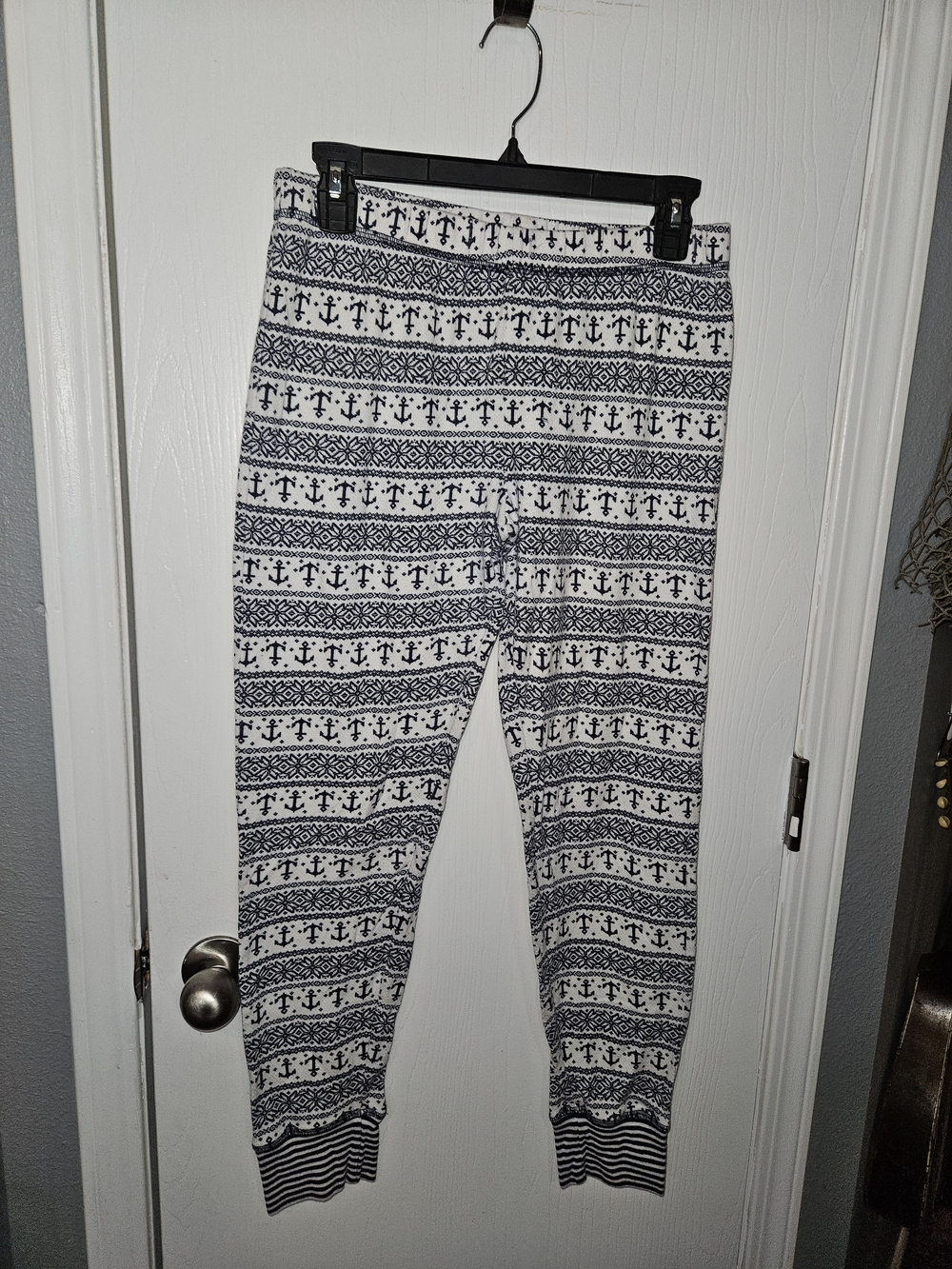 Tommy Hilfiger White & Navy Anchor Print Jogger Pants